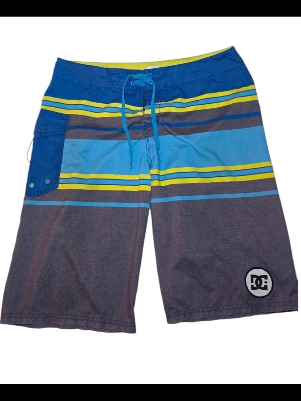 DC Shoes Men’s Blue & Gray Striped Beach Board Shorts Swim Trunks Size 34